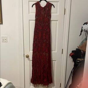 Elegant Red Lace Evening Gown